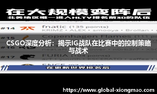 CSGO深度分析：揭示IG战队在比赛中的控制策略与战术